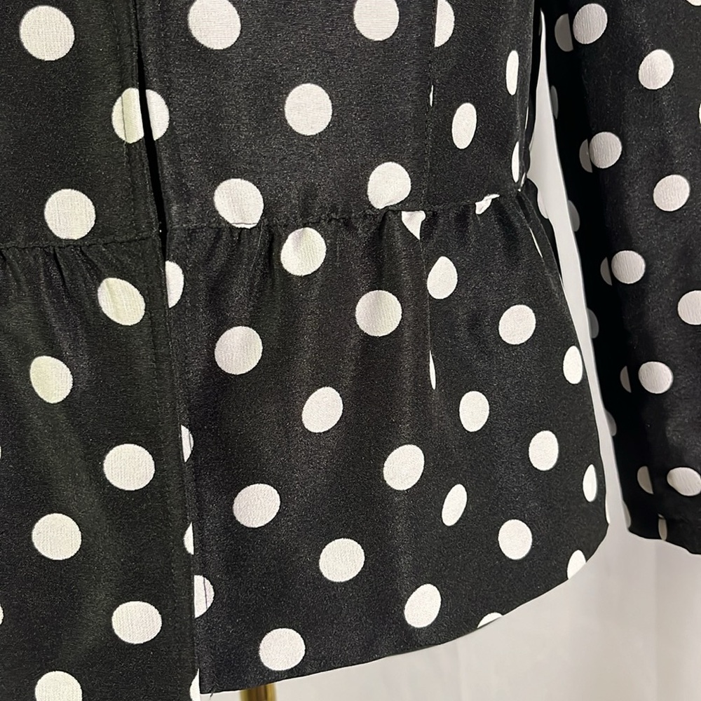 LOFT Black & White Jacquard Polka Dot Lightweight Peplum Hem Jacket - Picture 9 of 16